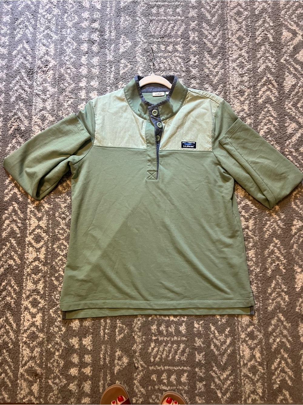 L.L. Bean women’s  Two-Tone Sage Green Pullover Henley size L - Picture 9 of 11